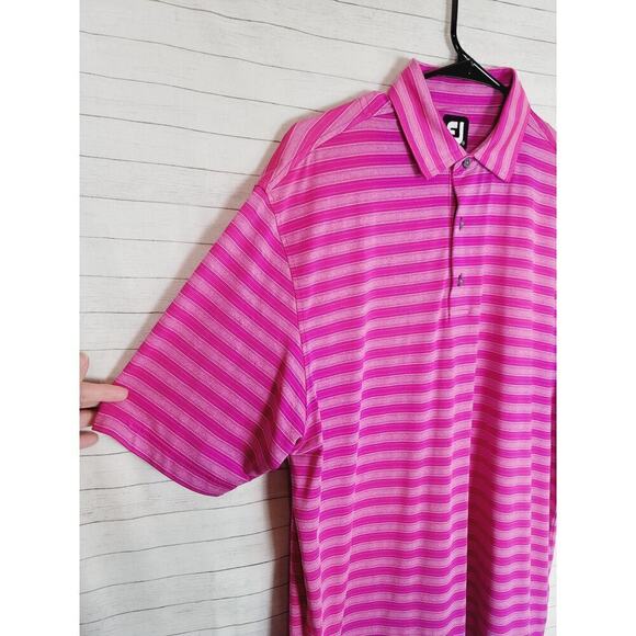 FOOTJOY STRIPED OMBRE PINK SHORT SLEEVE POLO, SZ MEDIUM - Picture 2 of 15